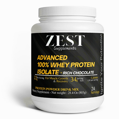 Zest Advanced 100% Whey Protein Isolate - Rich Chocolate Flavor for Muscle Growth & Recovery